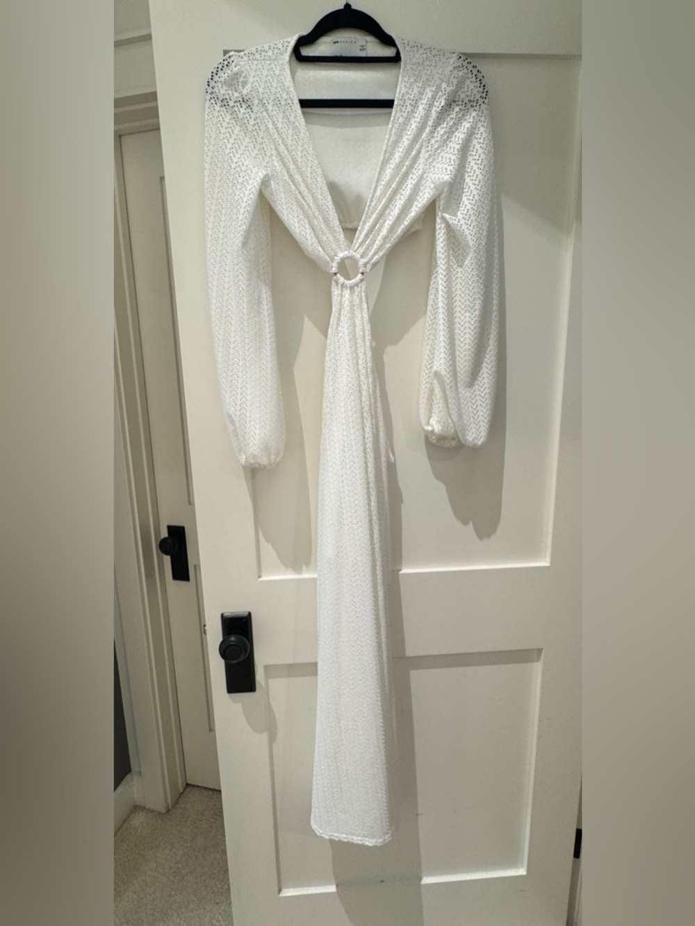 ASOS White Ring-Front Long Sleeve Maxi Dress